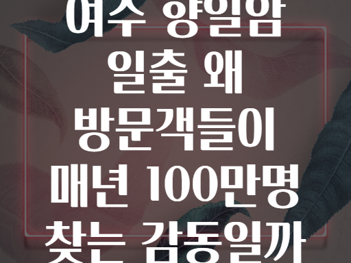 여수 향일암 일출 왜 방문객들이 매년 100만명 찾는 감동일까