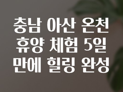 충남 아산 온천 휴양 체험 5일 만에 힐링 완성