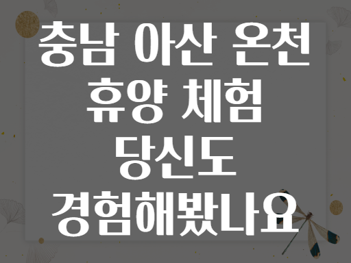 충남 아산 온천 휴양 체험 당신도 경험해봤나요